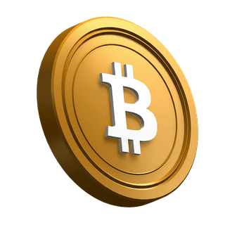 Oldalra döntött Bitcoin (BTC) érme a főszekció részeként, tervezési elemként elhelyezve